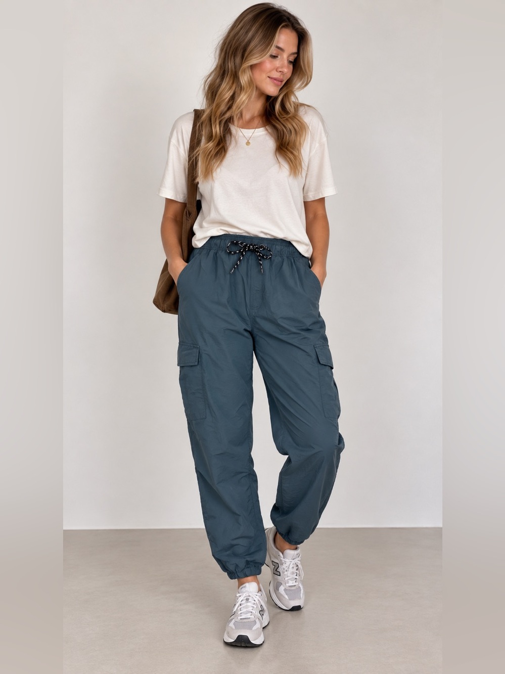 Lira Cargo Jogger Pants in Slate Gray Casual Drawstring waist sz medium